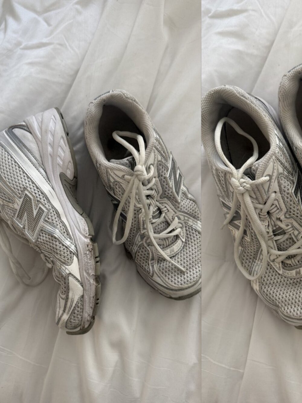 New Balance White and Silver Chunky Sneakers